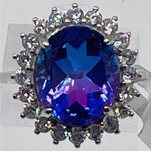 Midnight Fuschia Doublet Quartz Women's Ring, set in S925. CZ halo around stone.